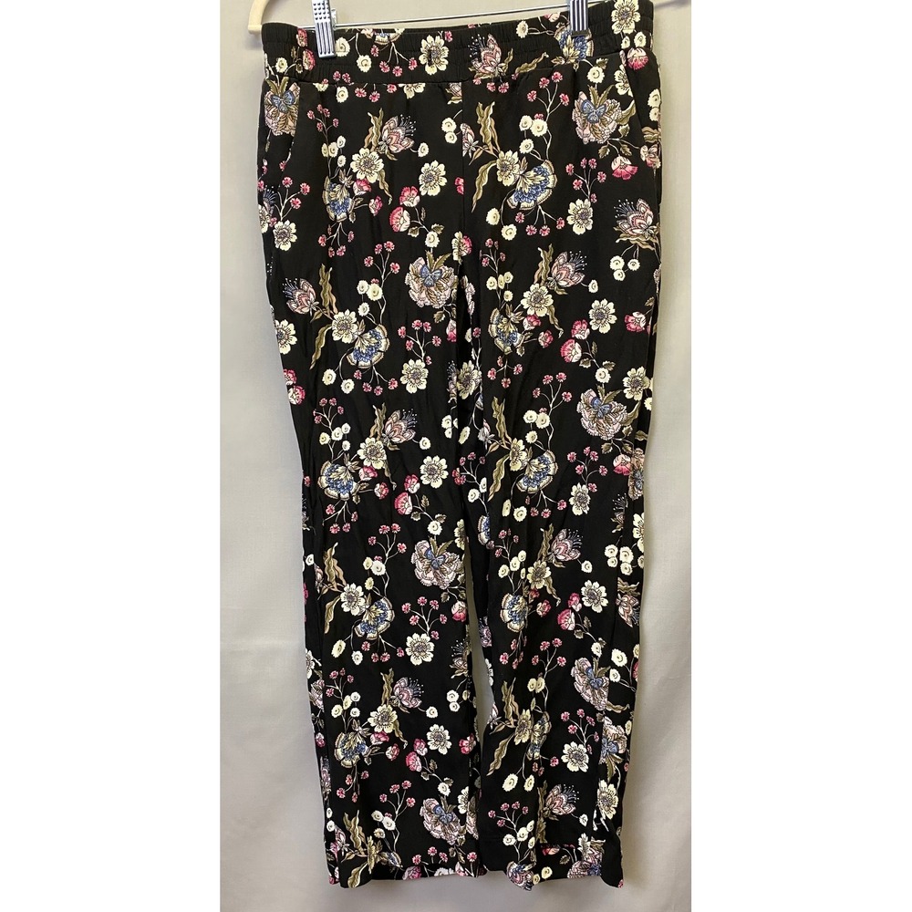 LOFT Petites Floral Pants Women's Small P Black‎ Floral Pull On Casual Chic - Picture 2 of 7